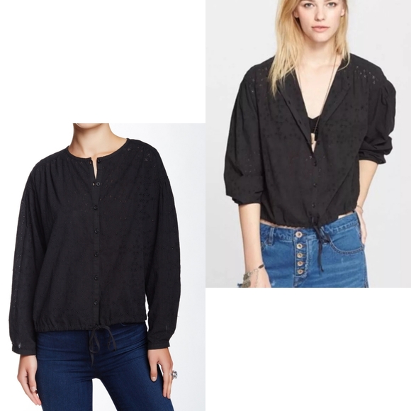 Free people  start align eyelet black  blouse - Picture 2 of 16